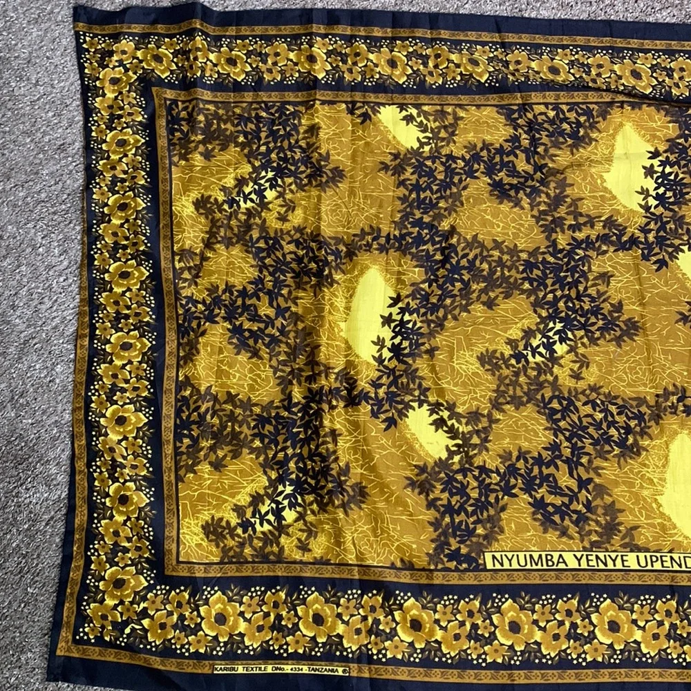 Karibu Textile | East African Wall Hang Tapestry | Orange Yellow Black Floral